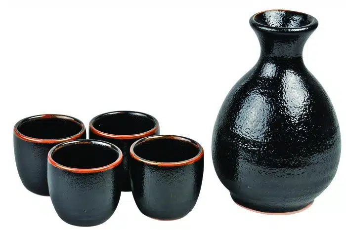 Schwarz / Orangenes Yuzu Sake Set von 4 - 4,2 x 13 cm 250 ml