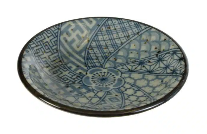 Blau / Grüne Mashiko Sojasaucenschale - 9,5 x 2 cm