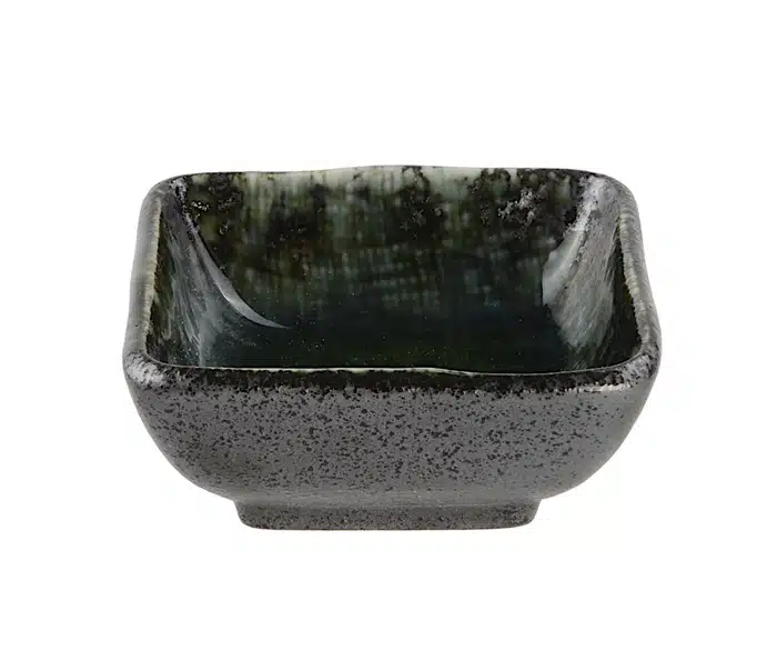 Sojasaucenschale – Keramik – Schwarz/Blaues Design – 7,5 x 7,5 x 3 cm