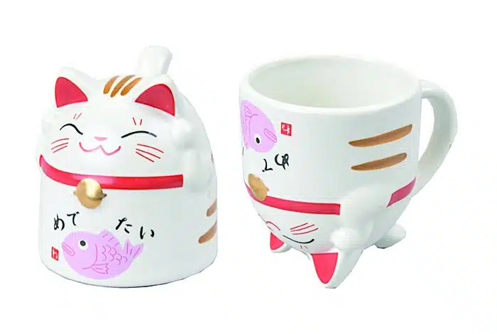 Tasse Weiß / Rot / Pinke - Glückliche Katzen - 8,5 x 9,8 cm 350 ml