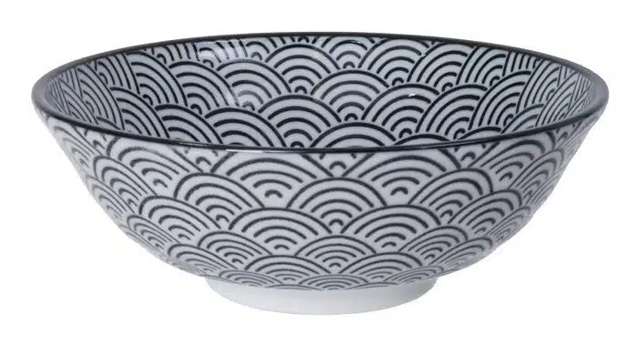 Schwarz / Weiße Schüssel mit Wellen - Nippon Schwarz - 21 x 7,8 cm 1000 ml
