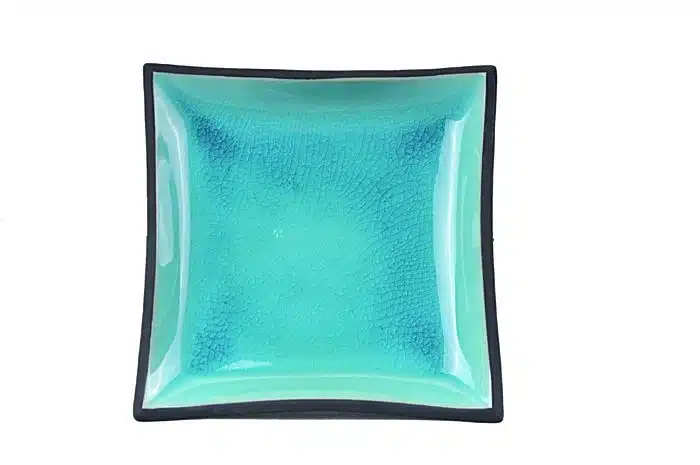 Schwarz / Türkisener quadratischer Teller - Glas Türkis - 22 x 22 cm