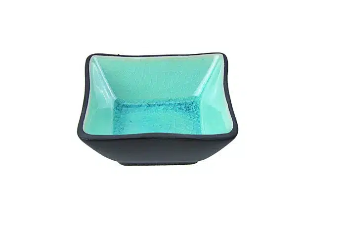 Schwarz / Türkisene quadratische Schüssel - Glas Türkis - 8,5 x 8,5 x 3 cm