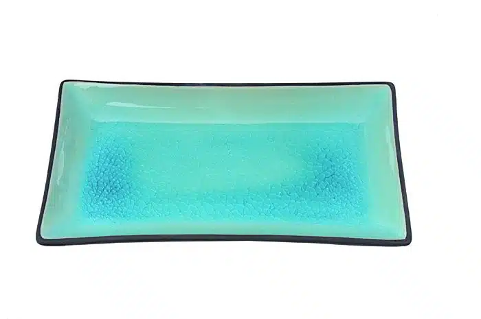 Schwarz / Türkisener rechteckiger Teller - Glas Türkis - 21,5x12,7 cm