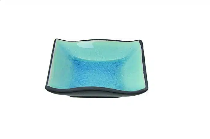 Schwarz / Türkisener quadratischer Teller - Glas Türkis - 9 x 9 cm
