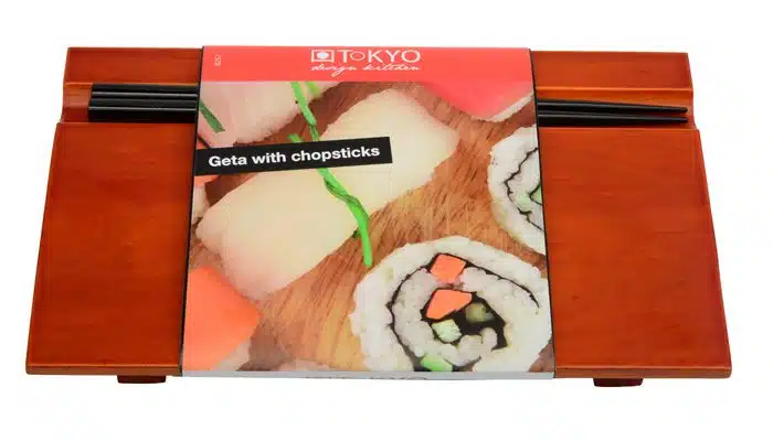 Holz Sushi Geta mit Stäbchen - Holzgeschirr - 24 x 15 x 3 cm