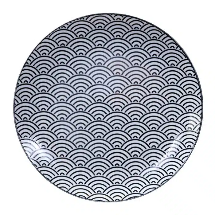 Schwarz / Weißer Teller Wellen - Nippon Schwarz - 25,7 x 3 cm