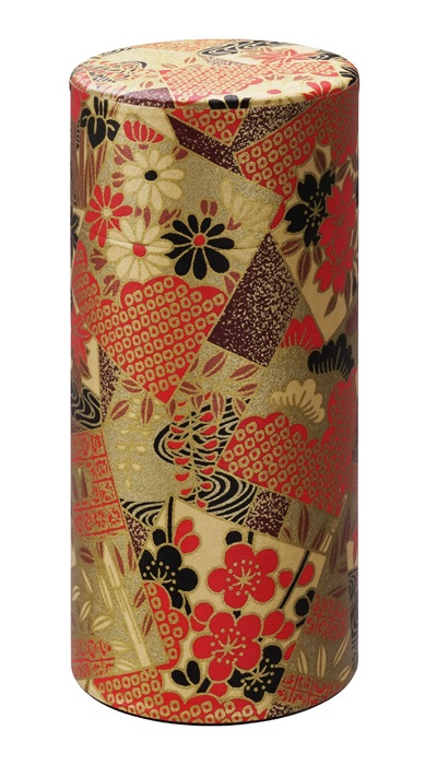 Tokyo Design Studio - Roestvrij stalen Theeblik - Rode/Gouden Bloemen - 7.4x15.5cm 200gr