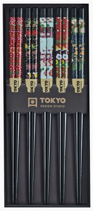 Chopstick Set/5 Zwarte Bloem