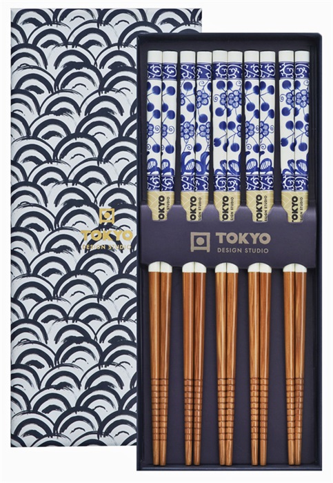 Tokyo Design Studio - Eetstokjes Giftbox - Golven Blauw - 5 stuks