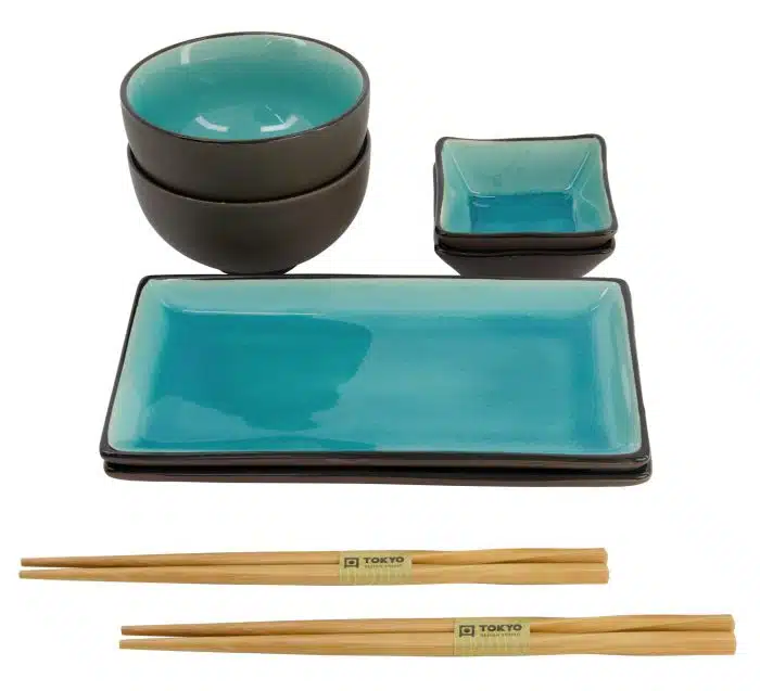 Schwarz / Türkisenes Sushi Set - Glas Türkis - Set von 8 Stück – Bild 4