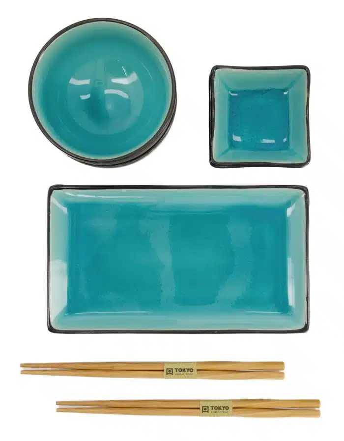 Schwarz / Türkisenes Sushi Set - Glas Türkis - Set von 8 Stück – Bild 5