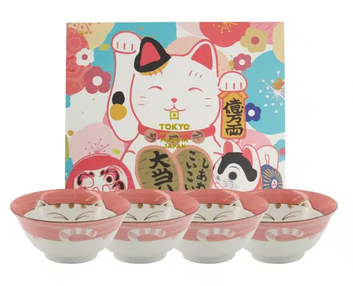 Tokyo Design Studio - Mixed Bowls - Kawaii - Geschenkset - Pink Luckycat - 4 Stück 15x7cm