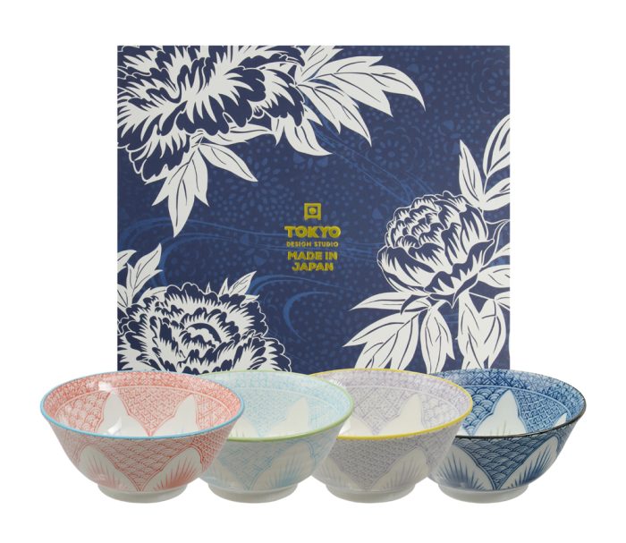 Tokyo Design Studio - Mixed Bowls - Bloemen - Tayokommen Set - 4 Stuks - 550ml