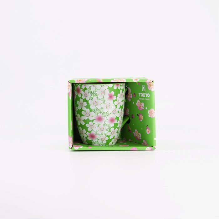 Tokyo Design Studio Kawaii Blumenbecher mit Geschenkbox, Grün, 8,5 x 10,2 cm, 300 ml