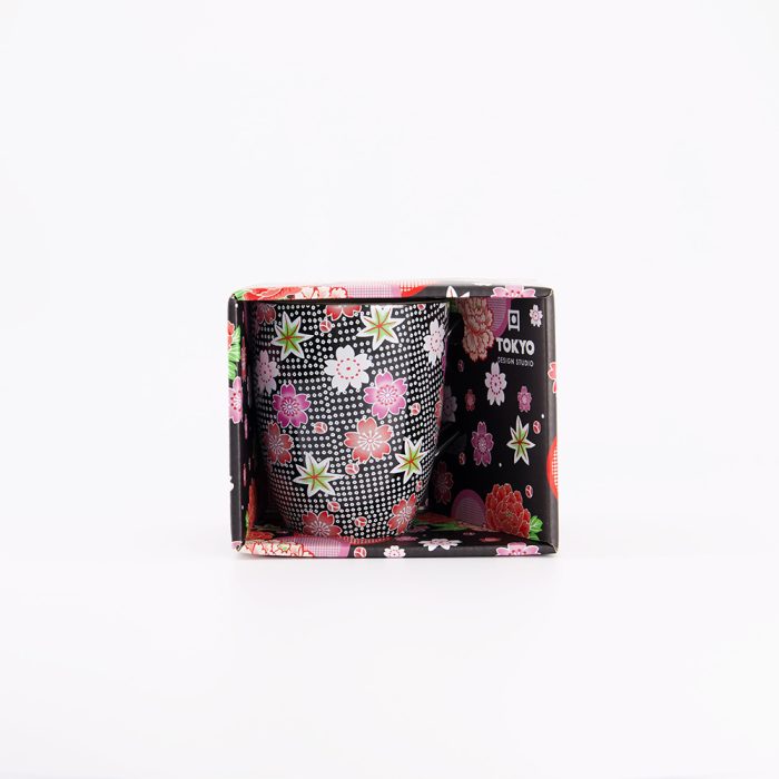 Tokyo Design Studio Kawaii Blumenbecher mit Geschenkbox, Schwarz, 8,5 x 10,2 cm, 300 ml