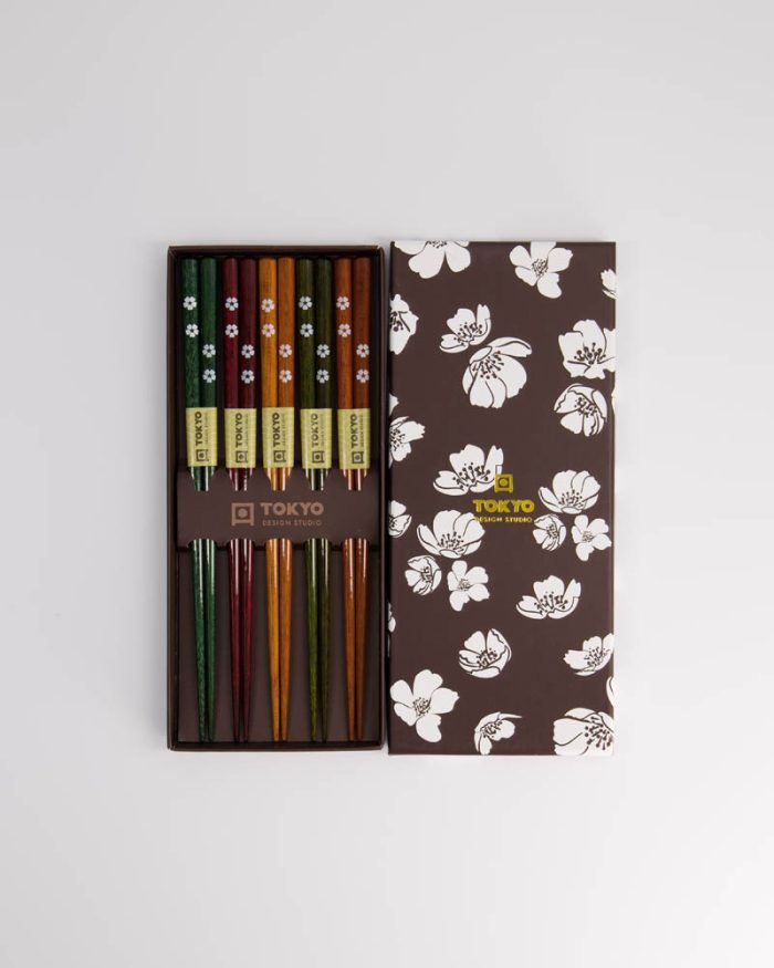 Tokyo Design Studio – Essstäbchen-Geschenkset – Holz, schwarz, weiße Blume