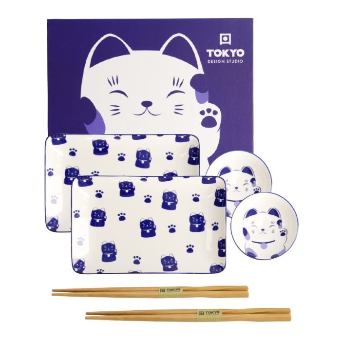 Tokyo Design Studio - Kawaii - Maneko - Blauw - Sushi Set - 6-delig - 2 Persoons