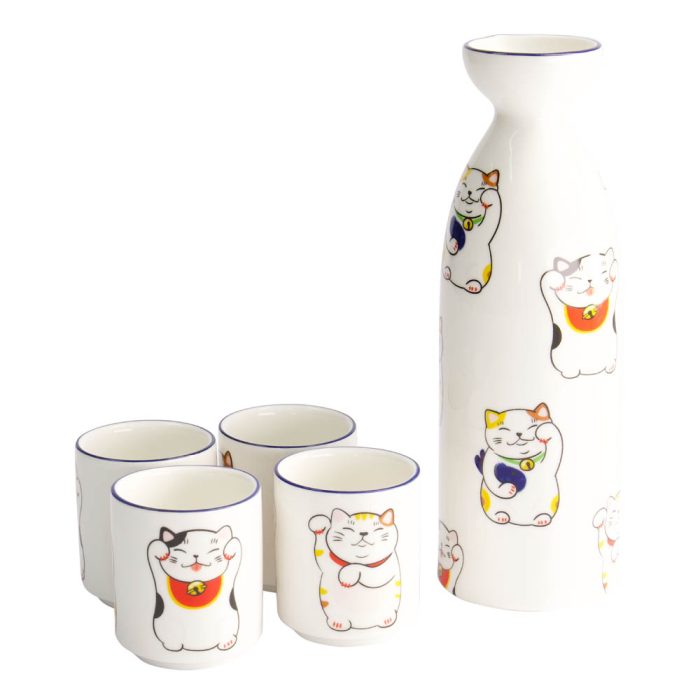 Tokyo Design Studio – Kawaii – Glückskatze - Sake Set – 4 Tassen – 1 Sakeflasche – 220/50ML – Bild 2