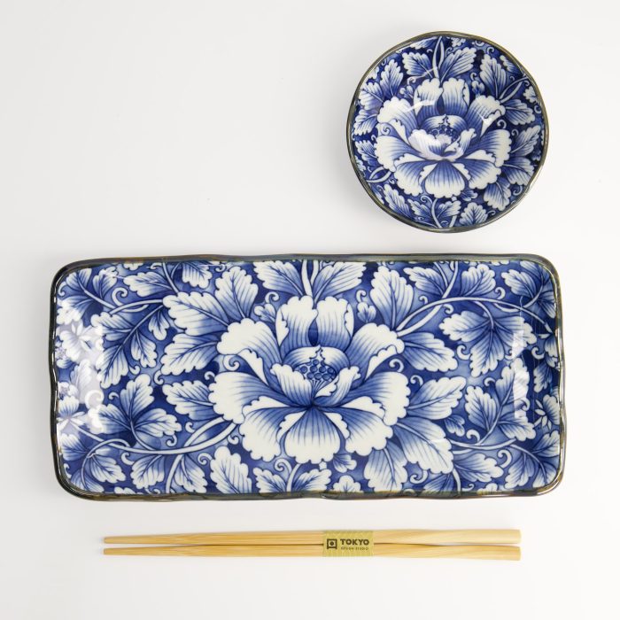 Tokyo Design Studio - Dami Botan - Zwei-teiliges Teller-Set - Blau/Weiß - 11x4 cm & 28x13 cm – Bild 2
