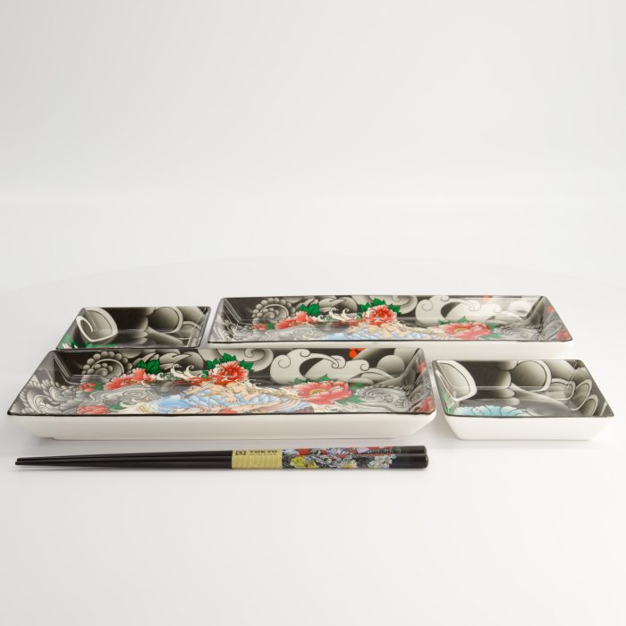 Tokyo Design Studio - Kawaii - Yakuza - Karpfen - Sushi Teller - Geschenkset - 4-teilig - mit Stäbchen – Bild 5