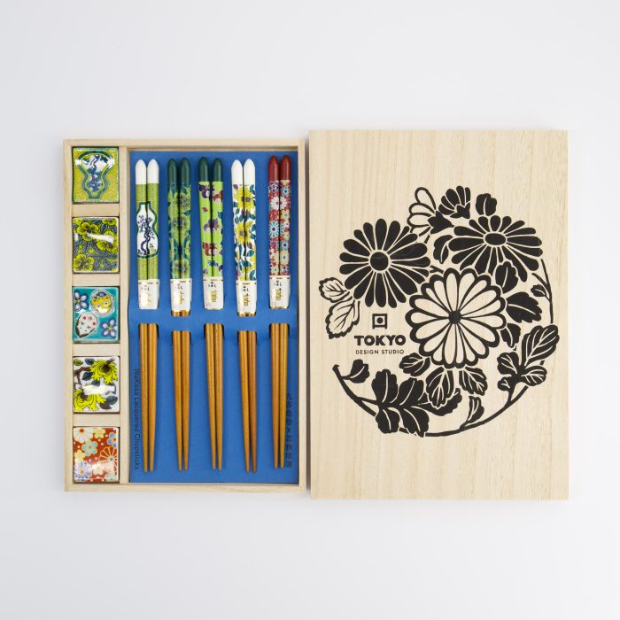 Tokyo Design Studio - Essstäbchen mit Stütze - Geschenkset / 5 Paare - Japan - Holzbox – Bild 2