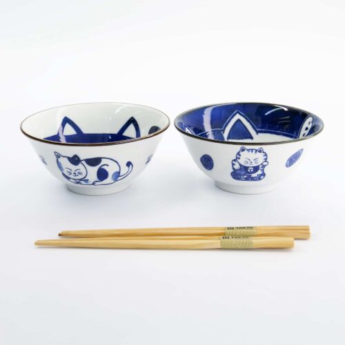 Tokyo Design Studio - Kawaii - Kom Giftset 2-delig met eetstokjes - Kat - 14.9x6.7cm - 500ml