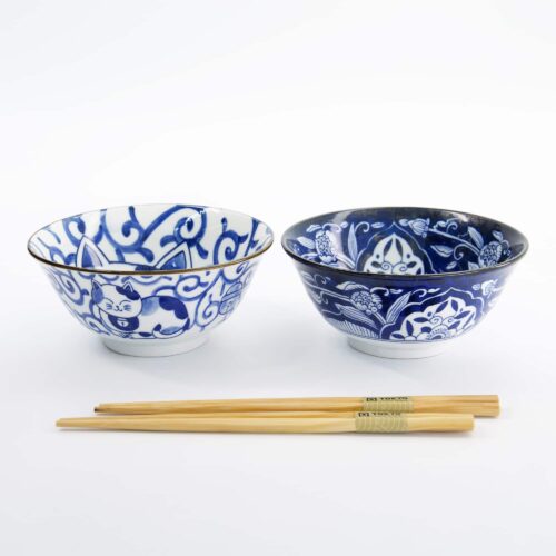 Tokyo Design Studio - Kawaii - Kom Giftset 2-delig met eetstokjes - Kat - 14.9x6.7cm - 500ml