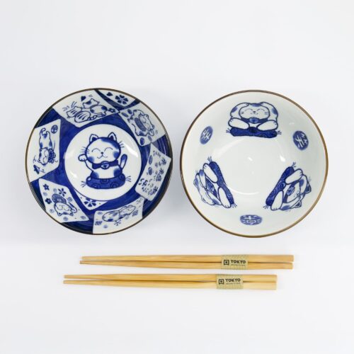 Tokyo Design Studio - Kawaii - Tayo Kom Giftset 2-delig met Chopsticks - Kat - 14.9x6.7cm - 500ml - 3e variant
