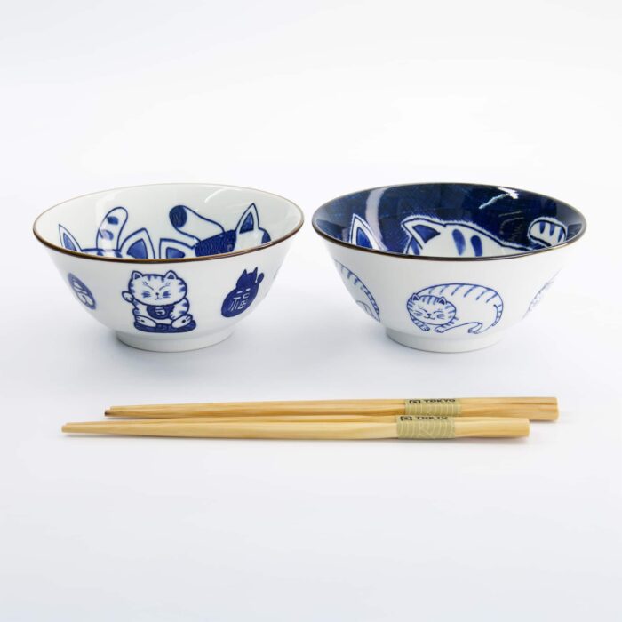 Tokyo Design Studio - Kawaii - Tayo Schalen Geschenkset 2-teilig mit Essstäbchen - Katze - 14.9x6.7cm - 500ml - 4. Variante – Bild 2