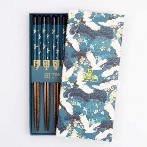 Set van 5 hoogwaardige eetstokjes Japans kraanvogel design Luxe geschenkverpakking Duurzaam en herbruikbaar Tokyo Design Studio - Chopsticks - Kraanvogel - Set van 5