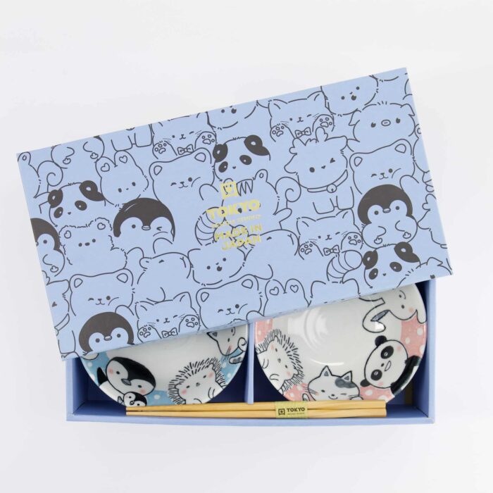 Tokyo Design Studio - Kawaii - Tiere - Tayo Schalen Geschenkset - 2 Stück mit Essstäbchen - 15.2x6.7cm - 500ml - Blau/Rosa – Bild 7