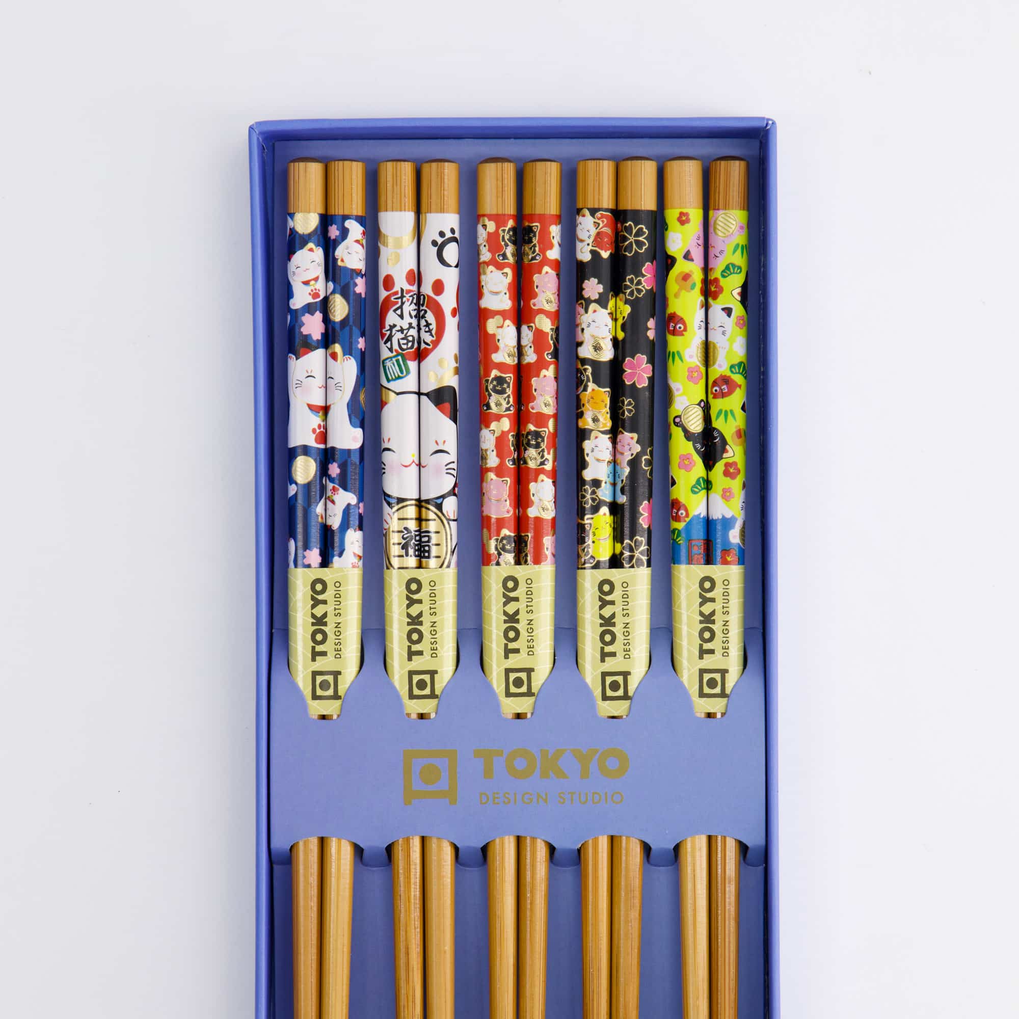 Tokyo Design Studio - Essstäbchen Geschenkset - 5er Set - Glückskatze & Koi-Karpfen – Bild 5