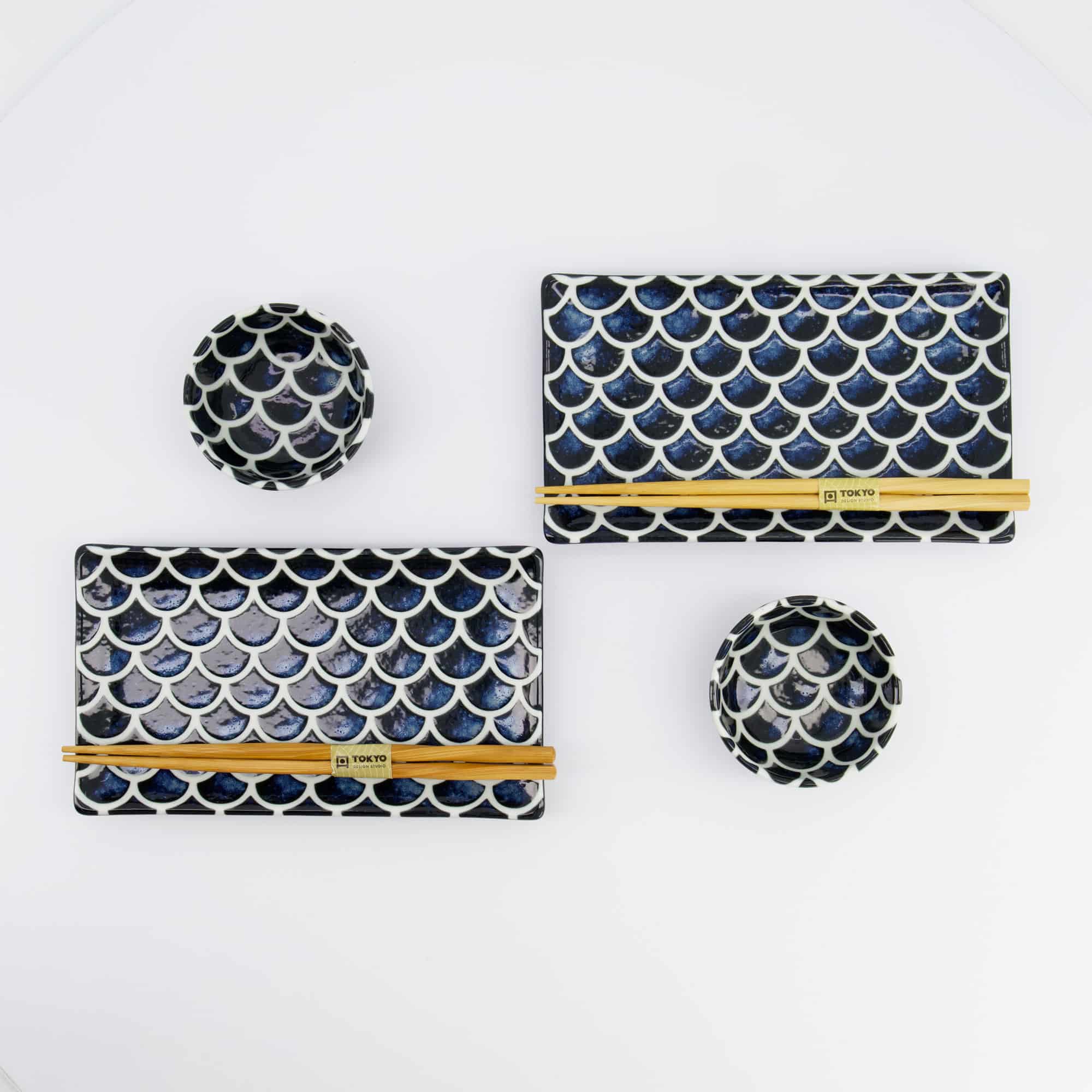 Tokyo Design Studio – Kobaltblau – Meerjungfrau – Sushi Geschenkset – 6-teilig – 22x13x2 cm & 8.5x3.4 cm – Bild 2