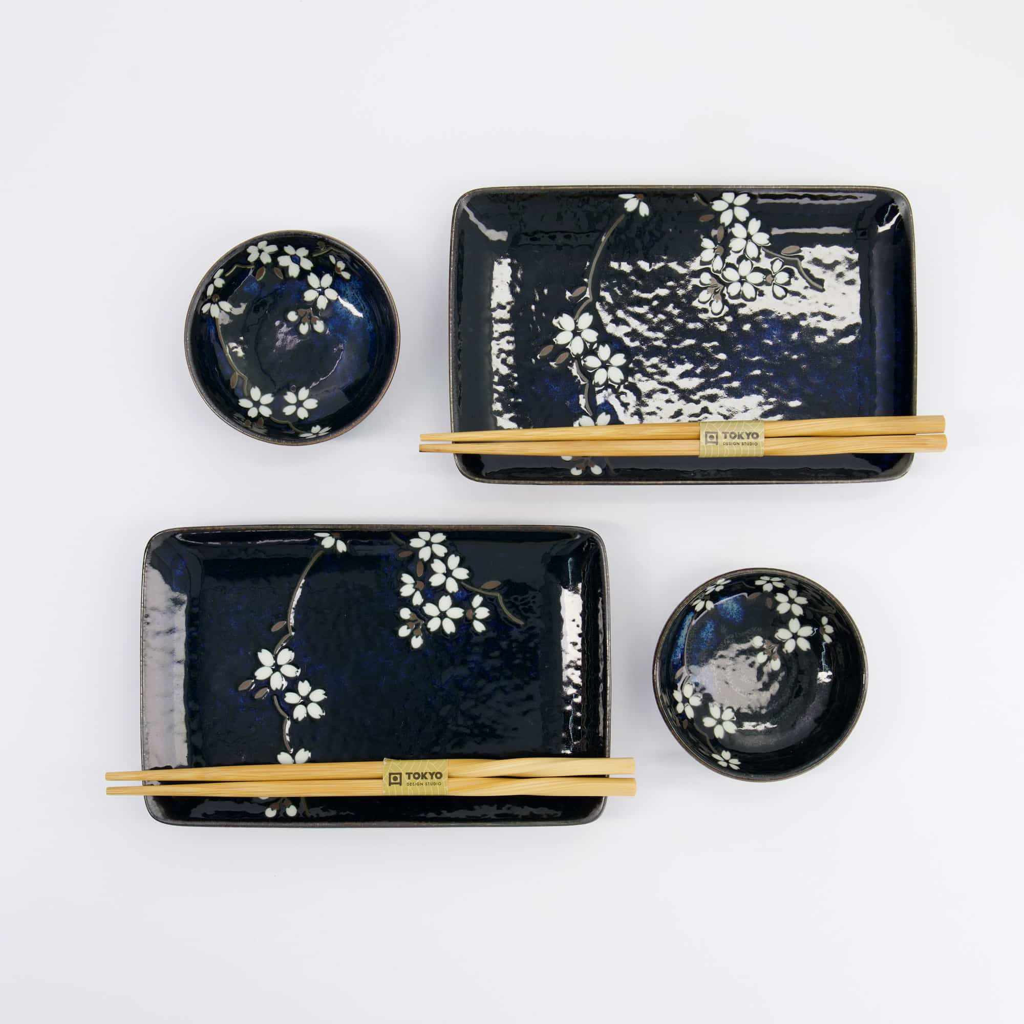 Tokyo Design Studio - Kobaltblaue Sakura - 6-teiliges Sushi-Geschenkset - 20,5x13,2x2,5cm & 9,5x3cm – Bild 3