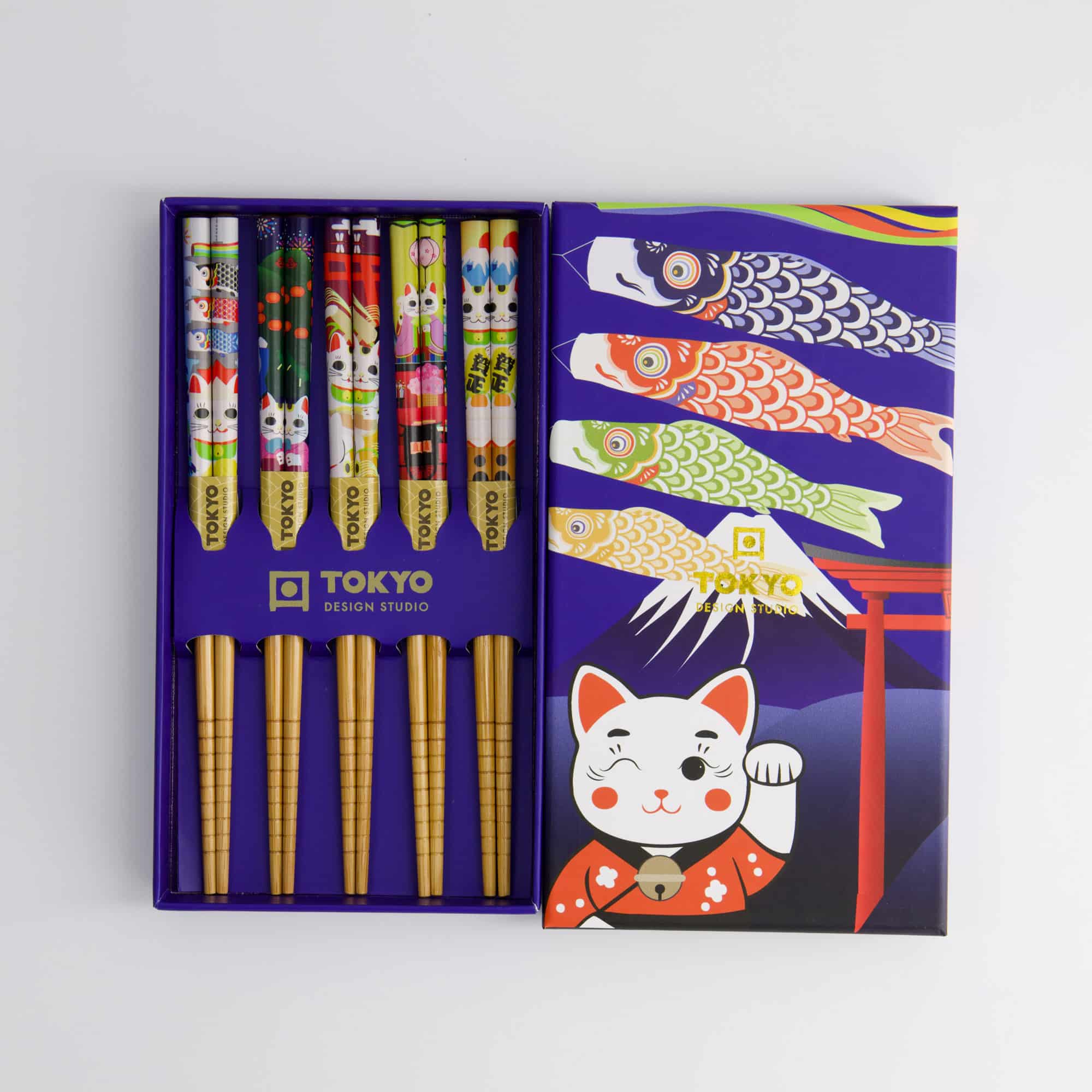 Tokyo Design Studio - Kinder Essstäbchen Geschenkset/5 - Lucky Cats & Koinobori – Bild 2