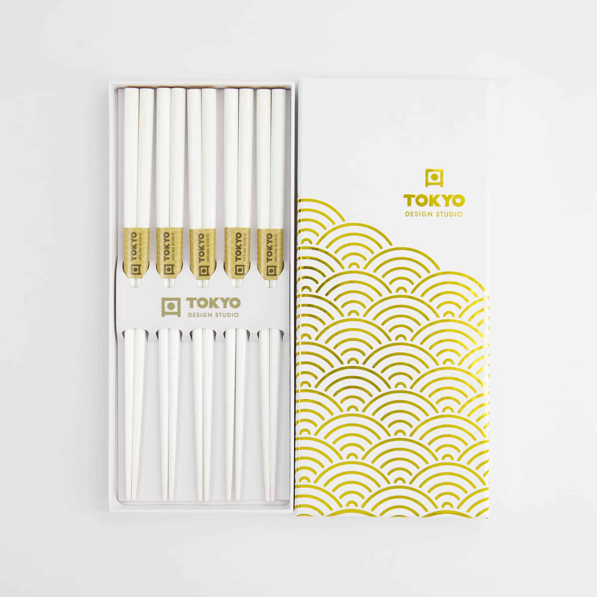 Tokyo Design Studio – Essstäbchen Geschenkset – Fünfteilig – Gold Wave – Bild 2