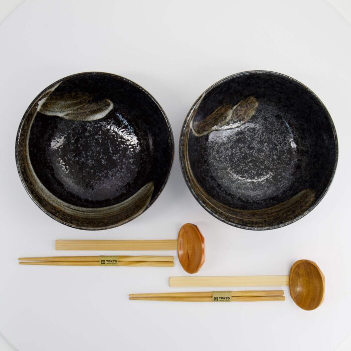 Tokyo Design Studio - Arahake - Ramen Schüssel Geschenkset - 6-teilig - 21,5x9cm - 1300ml - Schwarz – Bild 3