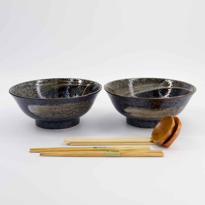 Tokyo Design Studio - Arahake - Ramen Schüssel Geschenkset - 6-teilig - 21,5x9cm - 1300ml - Schwarz – Bild 2