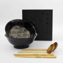Tokyo Design Studio - Masamura Seikaiha - Ramen Geschenkset - 6 Stuks - 21.5x9cm - 1300ml - Zwart