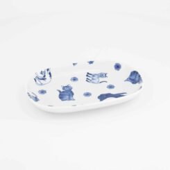 Tokyo Design Studio - Kawaii - Hananeko - Cat - Oval - Plate – 18.7 x 12.8 x 2.5 cm – Blue