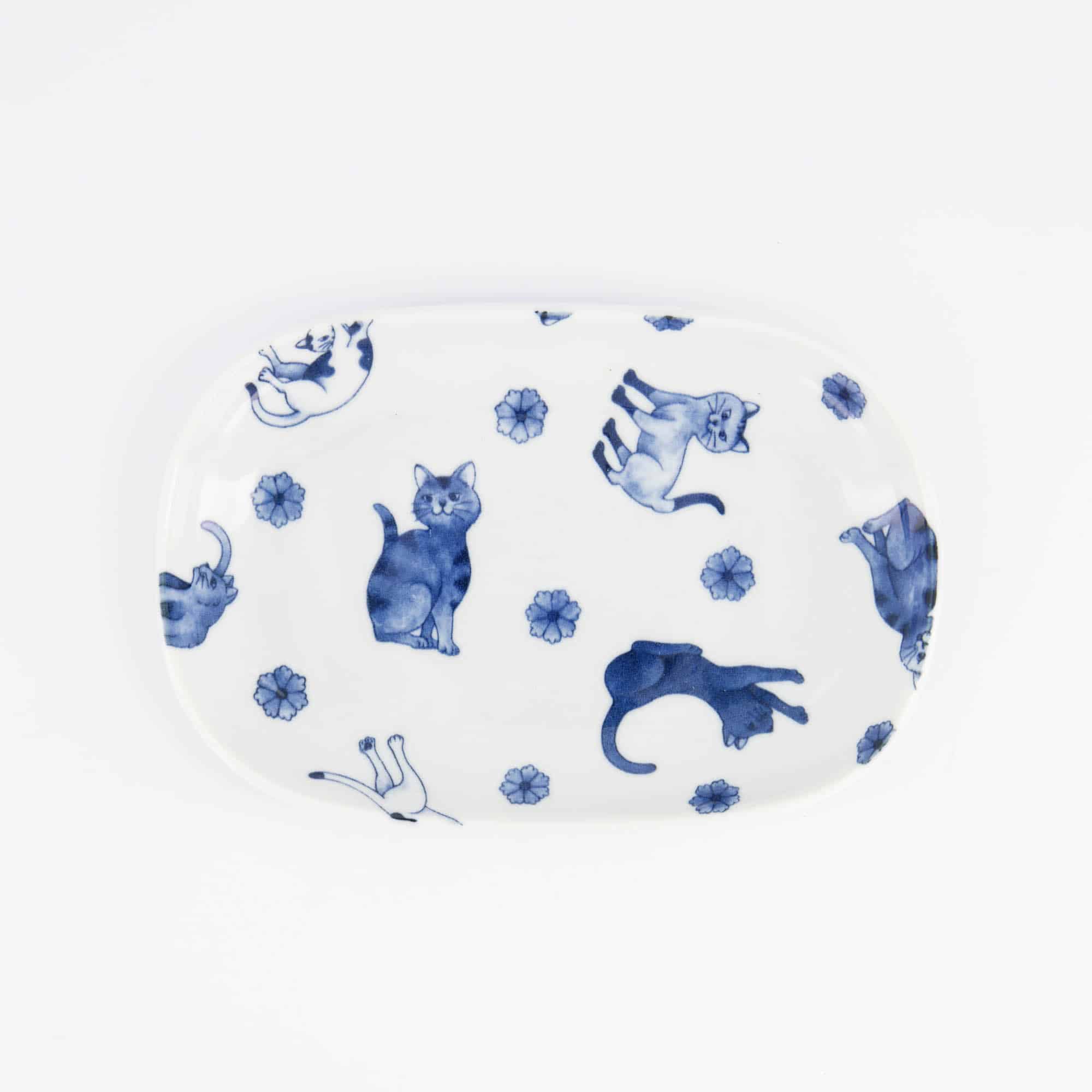 Tokyo Design Studio - Kawaii - Hananeko - Katze - Ovaler - Teller – 18.7 x 12.8 x 2.5 cm – Blau – Bild 3